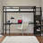 Loft Bed with L-shaped Desk and USB, Metal Loft Bed with Wardrobe and Adjustable Shelf, High Loft Bed with LED for Kids Teens Adults-625919664-613371603