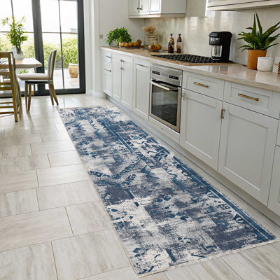 Couloir de cuisine en chenille bleu marine gris anthracite