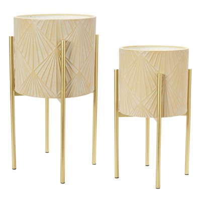 Modern Boho Embossed Metal Planters with Stands