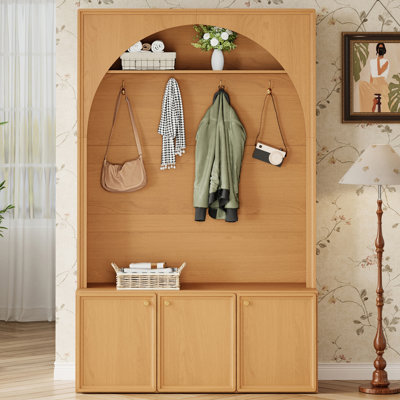Hall Tree With 2 Cabinet & 4 Hooks