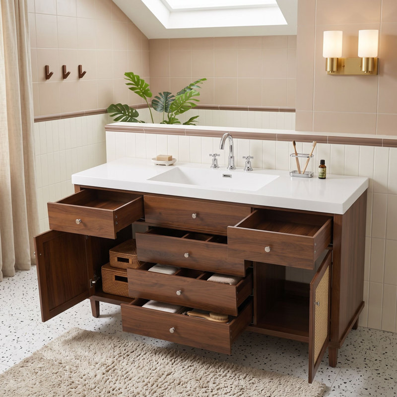 Freestanding Standard Single Vanity Bathroom Vanity With Top, Brown