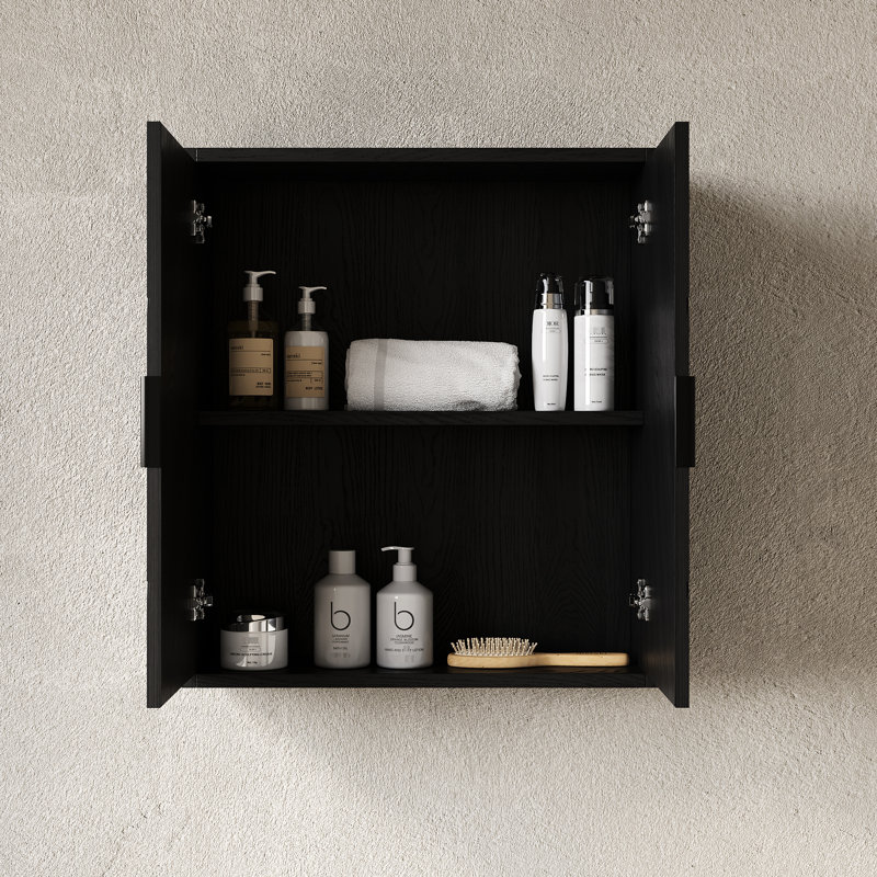 Armoire de salle de bain en chêne foncé de 7,82 po de largeur, portes doubles, tablette à l'intérieur, pour salle de bain, cuisine, armoire de rangement pour salle de lavage avec amortisseur à fermeture en douceur, poignées en métal, tablette intérieure, rangement