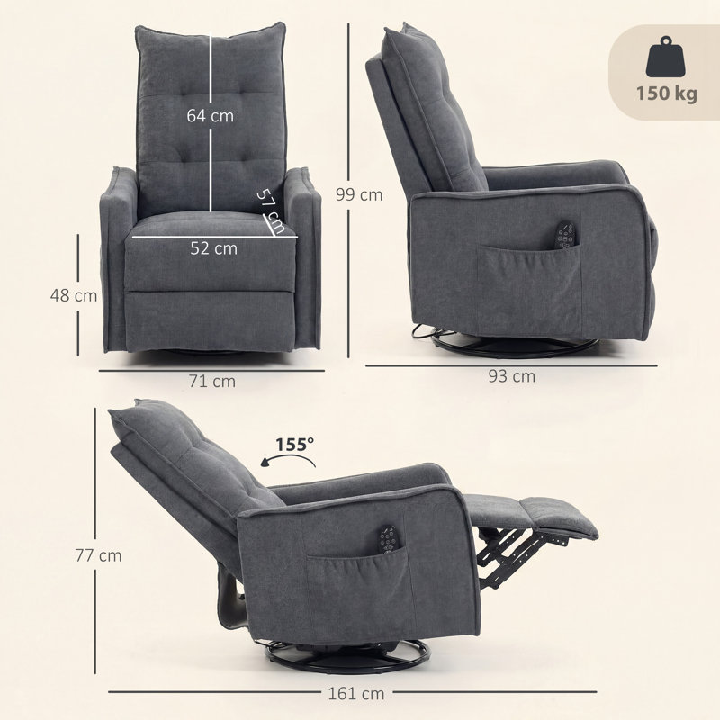 Massage Recliner Sofa, Grey Chenille