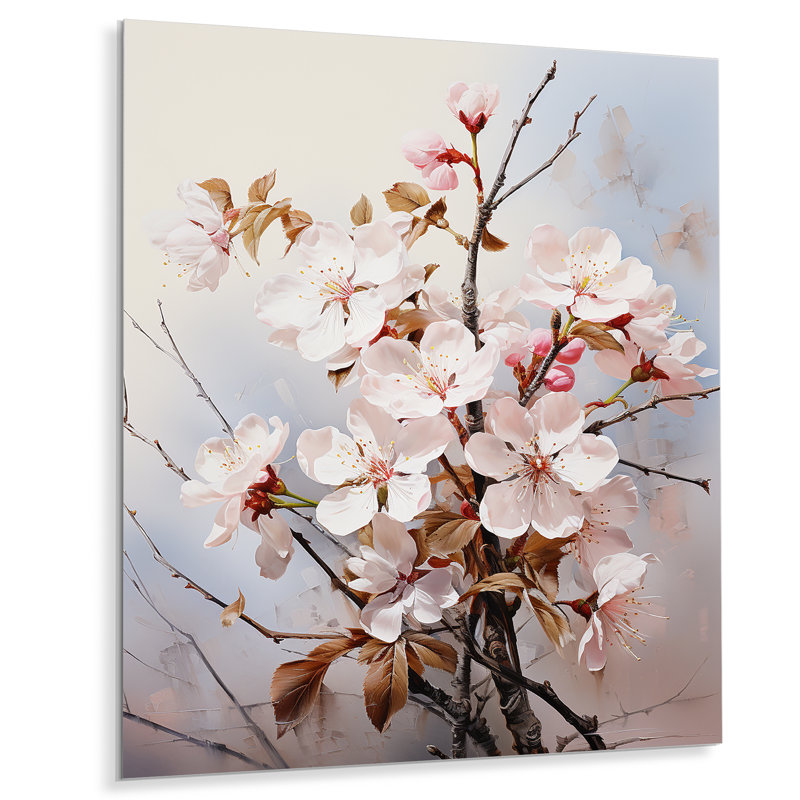 Fleur de pommier - Élégance monochromatique - Art mural en métal, H 40 po x l 30 po x P 1 po