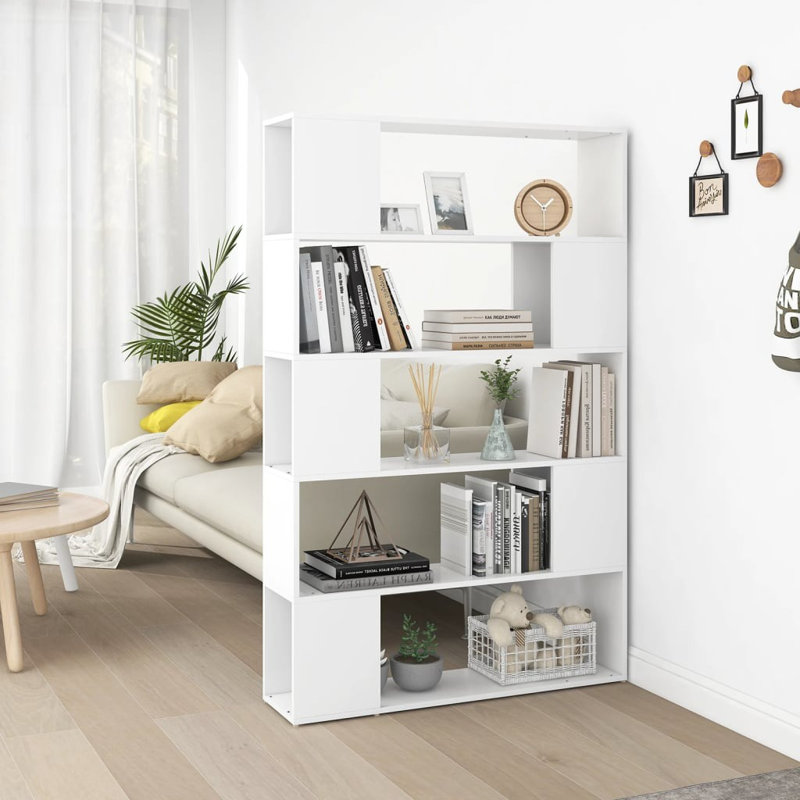Paravent vidaXL en bois d'ingénierie moyen, Blanc, (5 tablettes) H 61 po x l 39,4 po x P 9,5 po