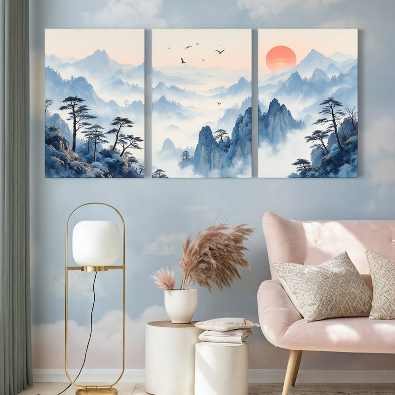 Tableau sur toile de paysage chinois (lot de 3), H 36 po x l 72 po