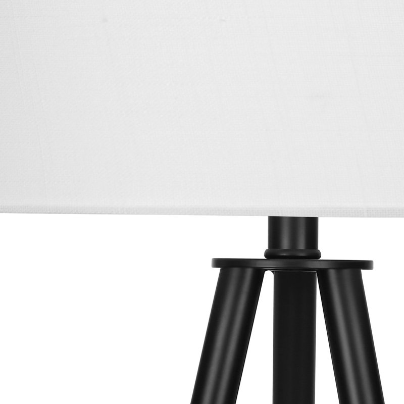 Lampe sur pied Moa de 63 po, abat-jour tambour en polyester ivoire, métal trépied, Noir