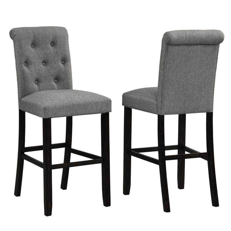 Tabouret de bar en bois massif touffeté Asons, ensemble de 2, gris, Gris