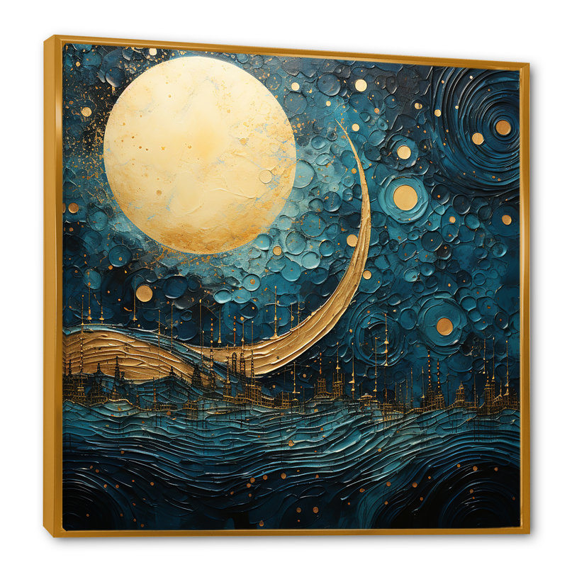 Moon Moon and Gold Cerulean Cycle Dreams V sur toile, Cadre flottant doré, H 24 po x l 24 po x P 1 po