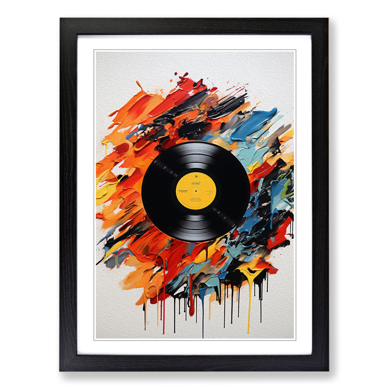 Vinyl Record Hard Edge Painting Art - Framed Print, 46cm H x 34cm W, Black Framed