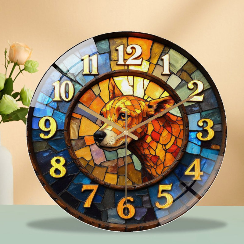 Stained Glass Dog Wall Clock Decorative Art Art - 12'' Modern Glass Wall Clock