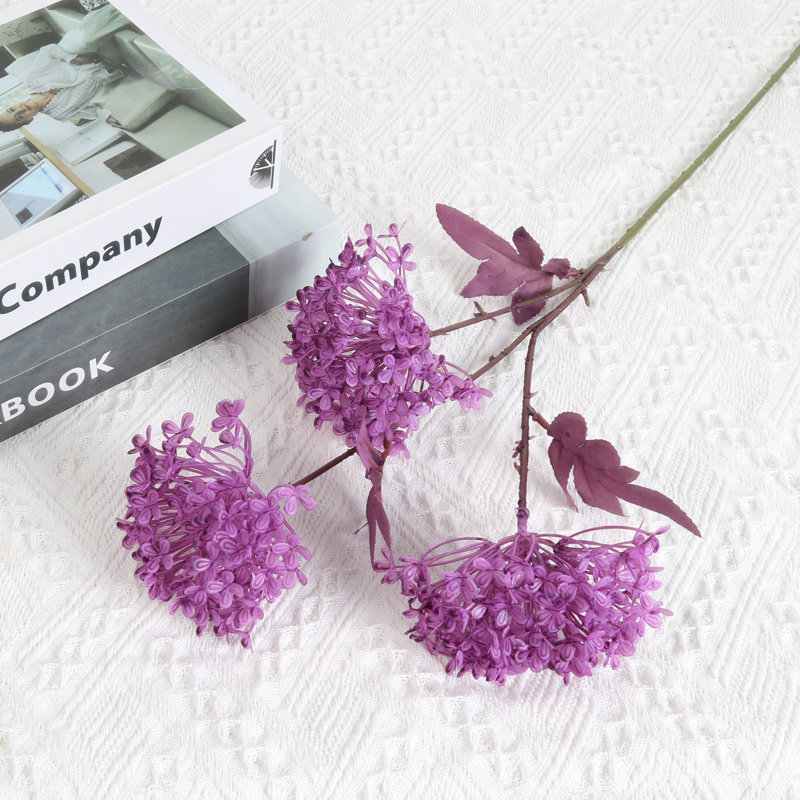 3Pcs Viburnum Hydrangea Artificial Flowers, Purple