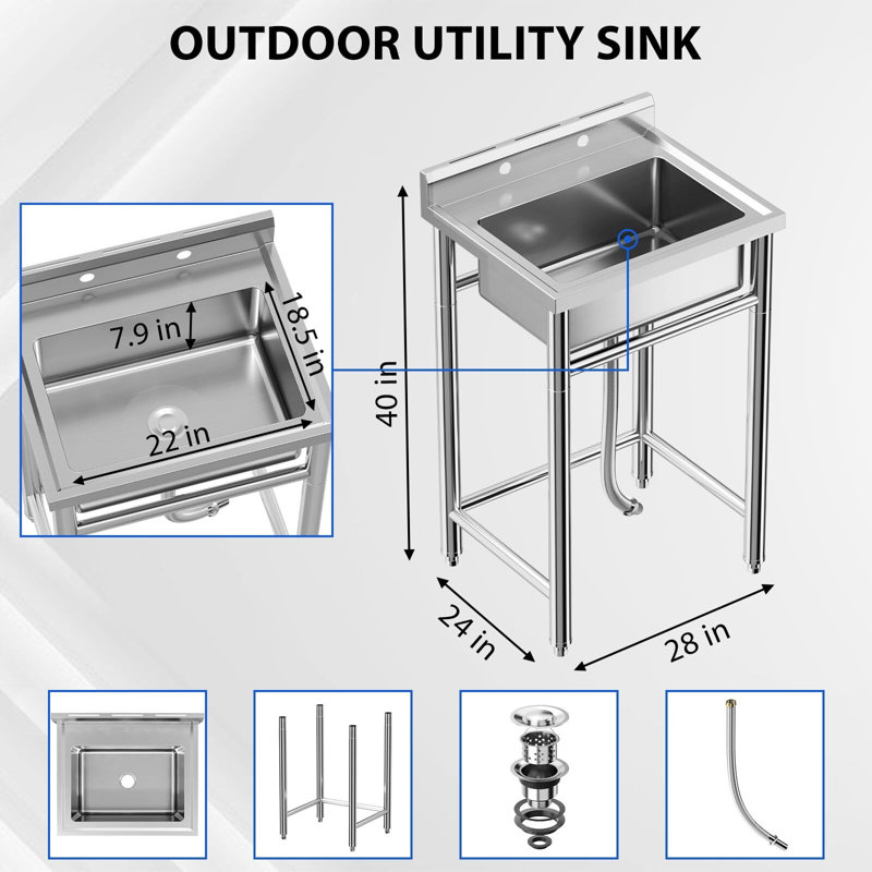 Free Standing Sink With Pull-Out Faucet,Adjustable Support Feet