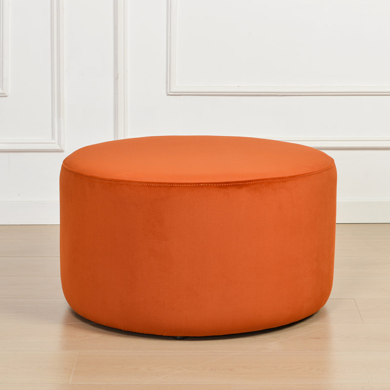 Brichelle 24'' Wide Modern Round Upholstered Ottoman, Orange Velvet