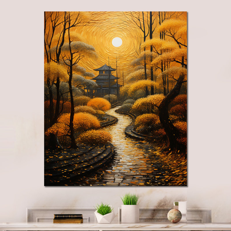«Golden Japon Zen Garden Moonlight» sur métal, H 32 po x l 24 po x P 1 po