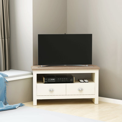 Homcom Corner Tv Stand Up To 50", Entertainment Centre Tv Console Table With Drawers And Open Storage Compartment For Living Room, White
