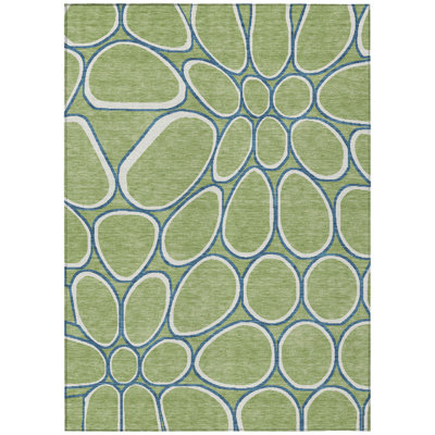8' X 10' Artichoke Green And Ivory Abstract Washable Indoor Outdoor Area Rug