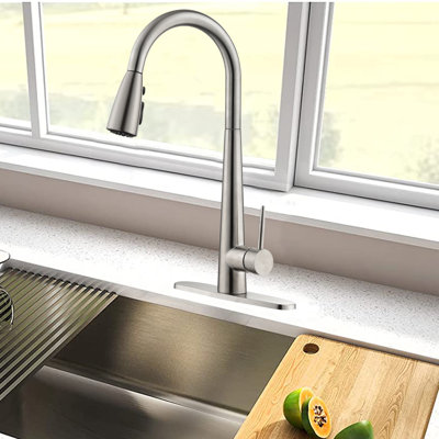 Pull Out Touchless Single Handle Kitchen Faucet with Deck Plate -  Naiyafly, YXCABK-4012-NS-191