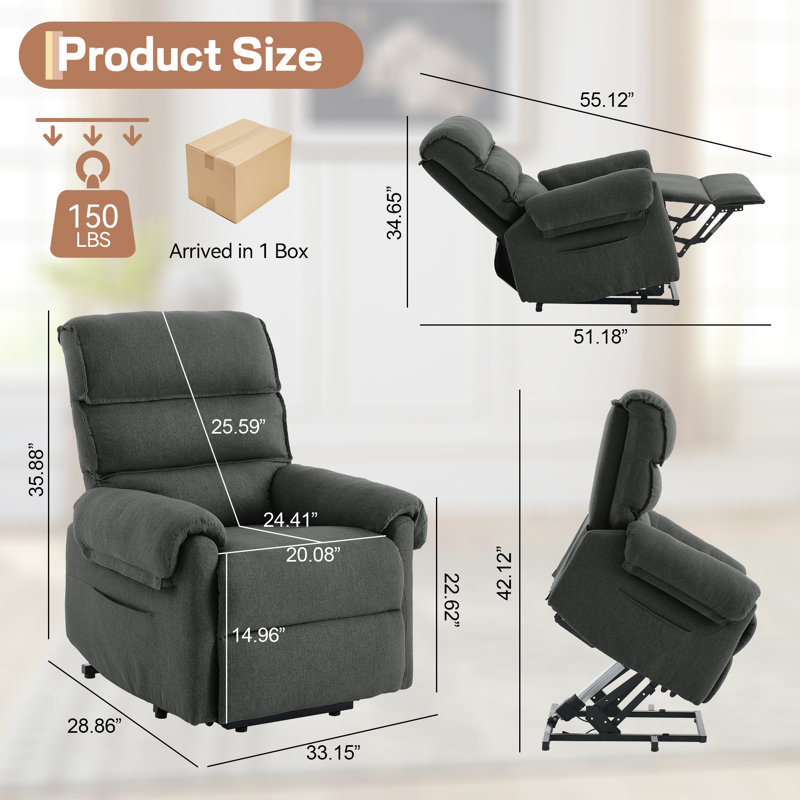 KORSER Power Lift Recliner , Electric Lift Recliner For Elderly , Small Recliner For Small Space, Recliner Chair With Side Pockets 