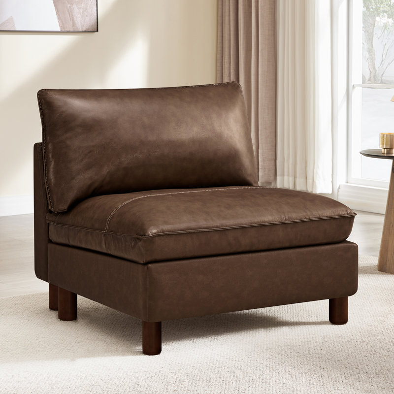 Canapé modulaire en cuir véritable 5 pièces l 126,8 po Solena, Light Brown