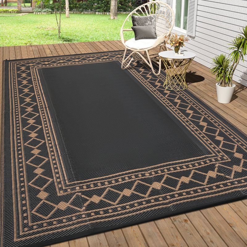 Large Waterproof Outdoor Rug Reversible Polypropylene Patio Carpet, Easy Clean, All-Weather, UV Protected, Non-Slip, Modern Boho Mat