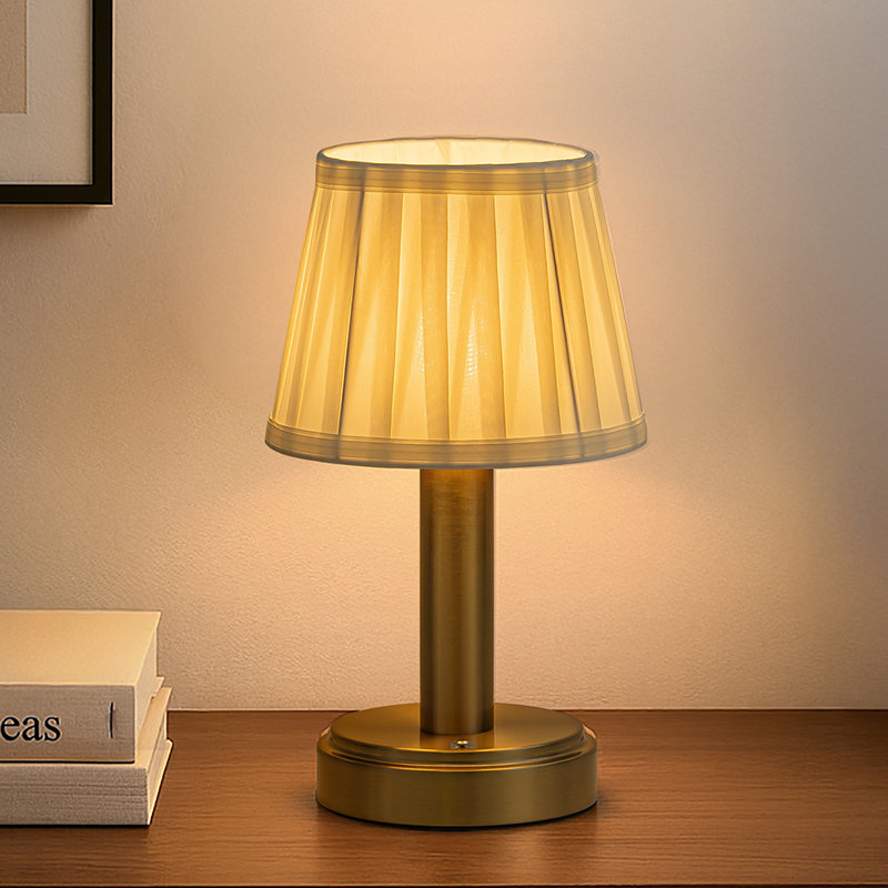 11'' Vintage Antique Brass Type-c Rechargeable Cordless Led Gift Table Lamp Touch Control Mini Desk Lamp With Fabric Shadedimmable Nightstand Light For Bedroom Living Room Study Room