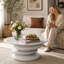 Table basse moderne haut de gamme en fibre de verre, table d'appoint ronde à pied central laqué brillant pour salon, livrée montée, gris pâle-1092441406