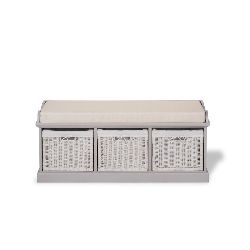 Bastogne Polyester Blend Upholstered Storage Bench, Light Brown, Blush/White
