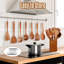 Mooues cuillères en bois pour la cuisine, ensemble d'ustensiles de cuisine en bois de teck 12PCS avec repose-cuillère - fini lisse, antiadhésif, prise confortable, ensemble d'ustensiles de cuisine résistants à la chaleur