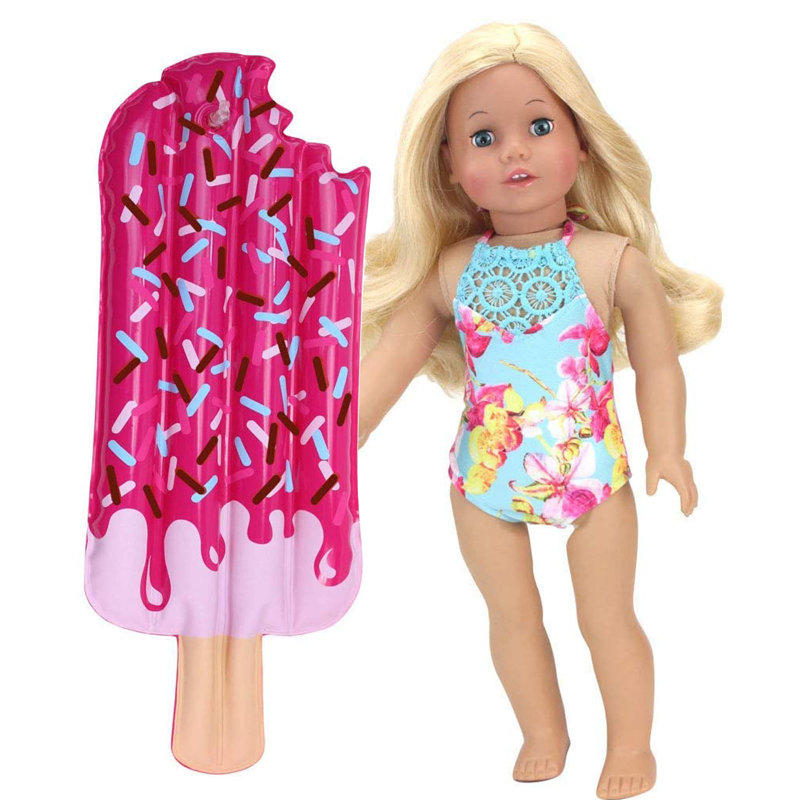 Doll Floral Print Lace Trim Bathing Suit and Popsicle Pool Float
