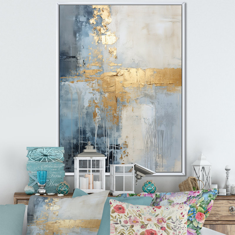 Beige et or simple paysage d'hiver - Paysage d'hiver encadré, art mural, Cadre flottant blanc, H 20 po x l 12 po x P 1 po