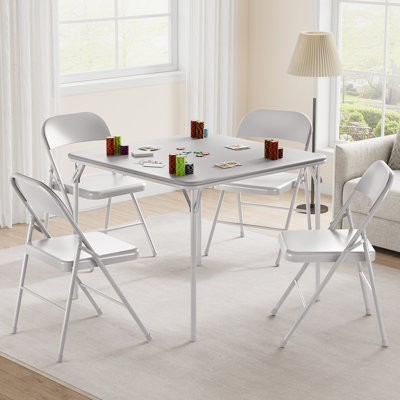 Folding Table, 33.6-Inch Portable Square Folding Card Table,  Metal Folding Table With 4 Chairs