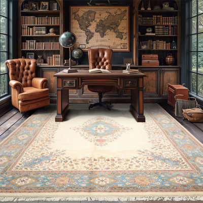 9'2''x11'10'' Hand Knotted Wool Ivory Traditional Medallion Plush Pile Rug