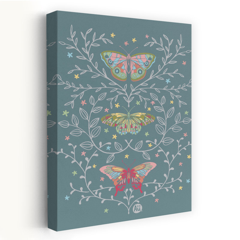 Contemporary Art Elegant Romantic Contemporary Butterfly Flower Wall Art by Aia Ueno - Wrapped Canvas Print