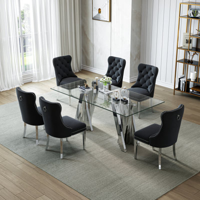 6 - Person Glass Top Double Pedestal Dining Set