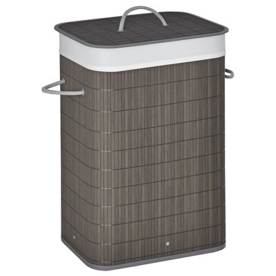 HOMCOM Collapsible Clothes Hamper with Lid Handles Removable Lining, Grey