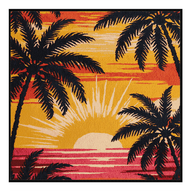  Tapis lavable hawaïen au lever du soleil tropical, Carré 3 pi