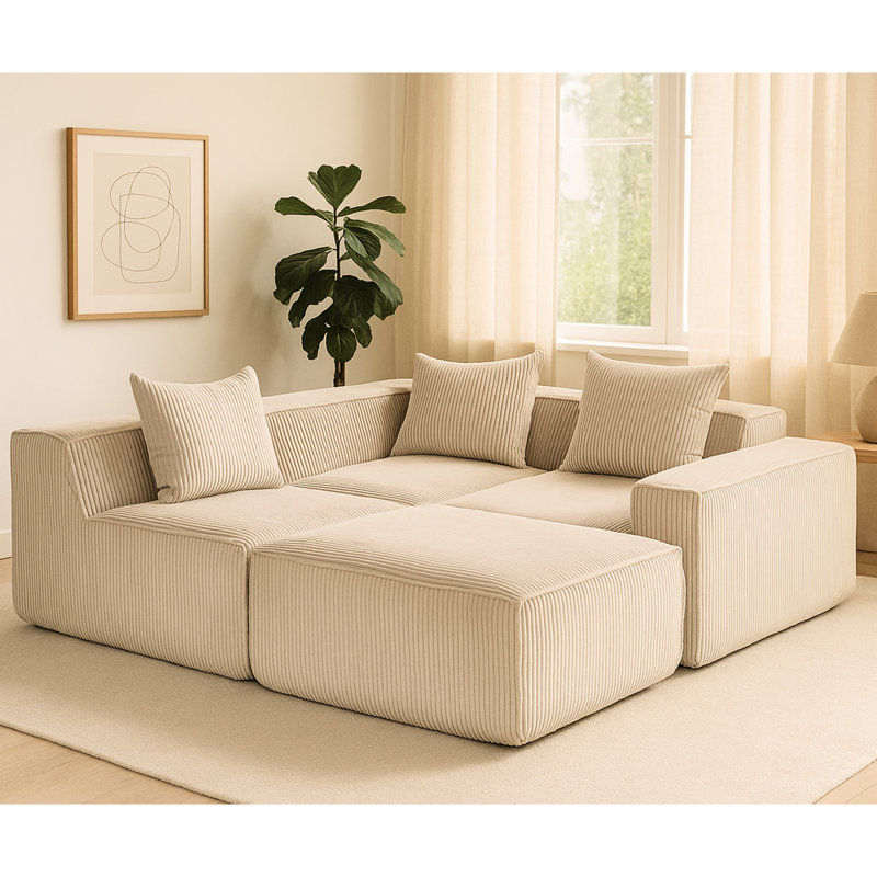 Velours côtelé en velours côtelé 4 pièces modulaire, doux, moderne, sans assemblage pour espace de vie avec tissu, compression, structure, nécessaire