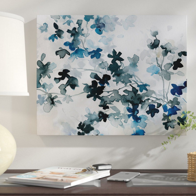 « blue cerise fleurs », reproduction de peinture à l’aquarelle sur toile tendue, H 24 po x l 32 po x P 1,5 po, Toile tendue