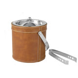Leather Stitched Double Walled Ice Bucket with Tongs