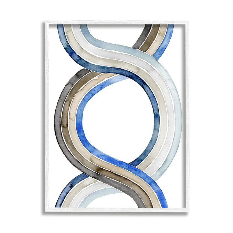 «Abstract Line Braid», motif d'aquarelle bleue par Grace Popp - impression, Giclée encadrée blanc bord de mer