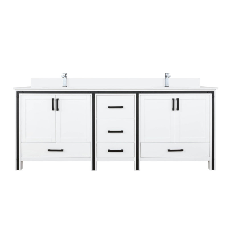 Meuble-lavabo double blanc 80 po X P 22 po D, ensemble de comptoir en quartz blanc et robinet, Blanc, 80"