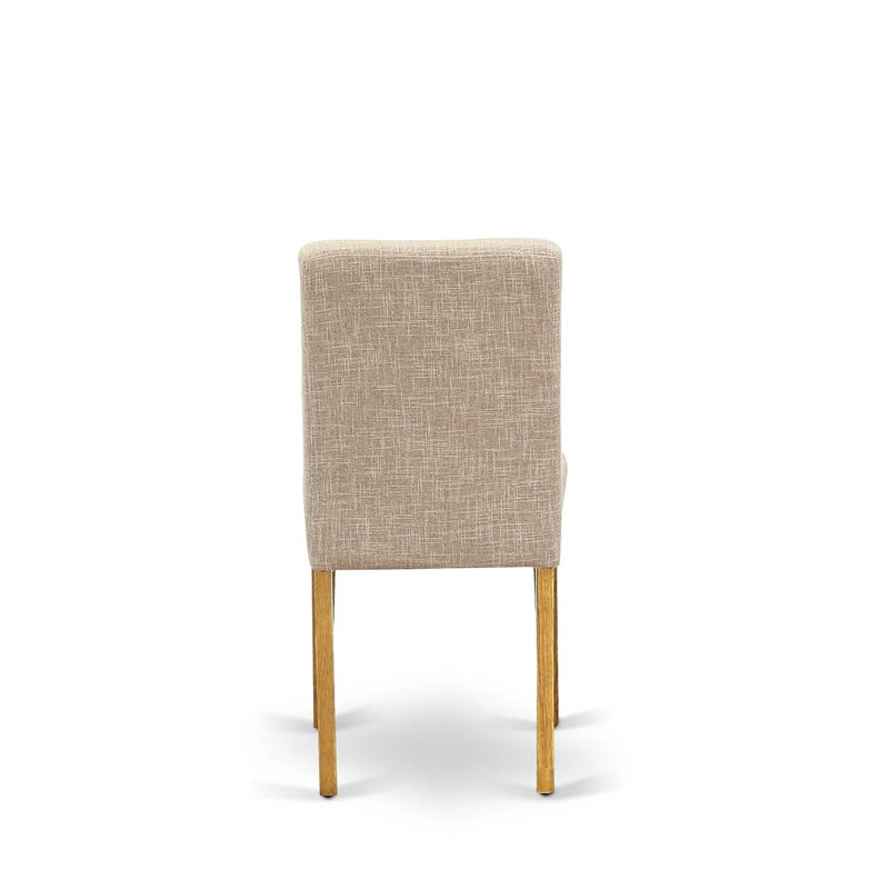 Ensemble de table de salle à manger 3 pièces pour petits espaces comprenant une table carrée en bois et 2 chaises de salle à manger Parson en tissu brun clair clair, chêne