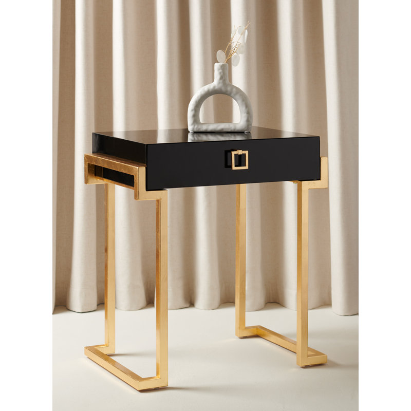 Abele End Table with Storage, Black Lacquer
