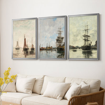 Reproduction nautique rétro XLI - Toile tendue avec châssis sur mesure - 3 pièces