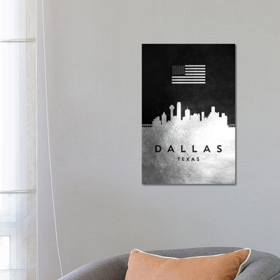 Dallas Texas Silver Skyline 1 Piece Wrapped Canvas Wall Art