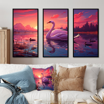 Art indien, Taj Mahal, coucher de soleil, cygne - art mural indien