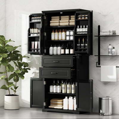 Armoire de rangement polyvalente avec tablette réglable et 2 tiroirs, parfaite pour la cuisine, la salle de bain, la salle à manger et le salon