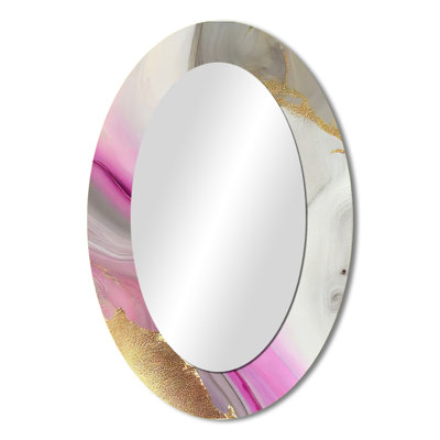 Pink And Gold Marble Abstract II - Pink Modern Oval Wall Mirror