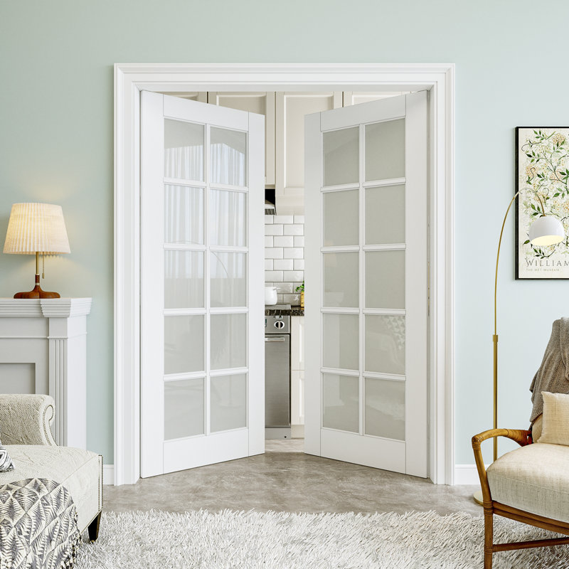 Porte de dalle en verre givré 10-Lite, dalle de porte intérieure en verre fritté en céramique trempée, apprêté blanc / préfini blanc, porte standard à noyau solide, porte de garde-manger, porte de pièce